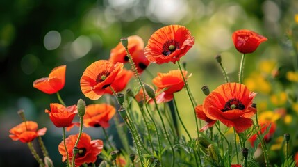 Fototapeta premium Vibrant Red Poppy Flowers in Natural Light