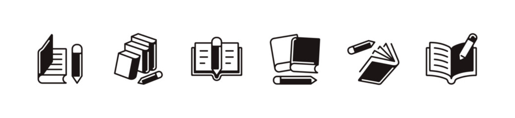 book crayons copywriter icon set education study book journal and writing with pencil signs vector unique style illustration