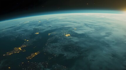 Fototapeta premium Stunning view of Earth from space, showcasing the mesmerizing blend of deep blues and city lights.