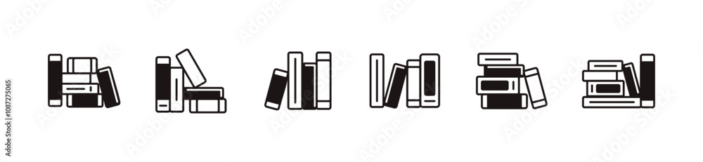 Poster simple bookshelf library book icon set education dictionary bookcase archive signs unique style vector illustration