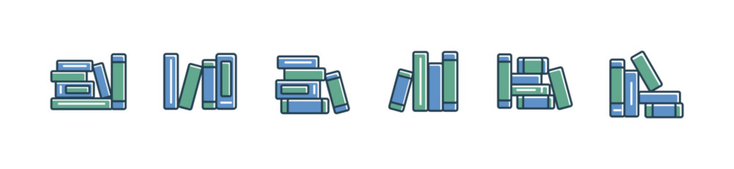 Obraz premium book stack icon set education library bookshelf study journal literature school dictionary bookcase signs vector illustration