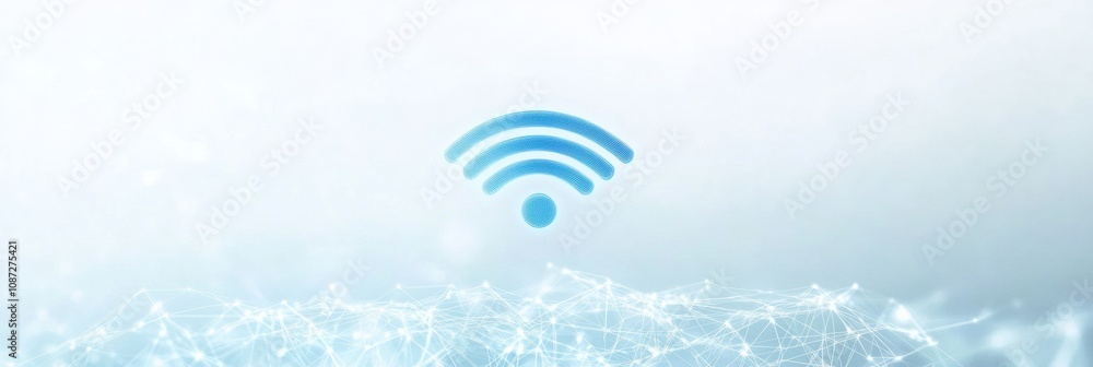 Aufkleber a blue wi-fi icon is prominently displayed on a soft light background, symbolizing digital connectiv
