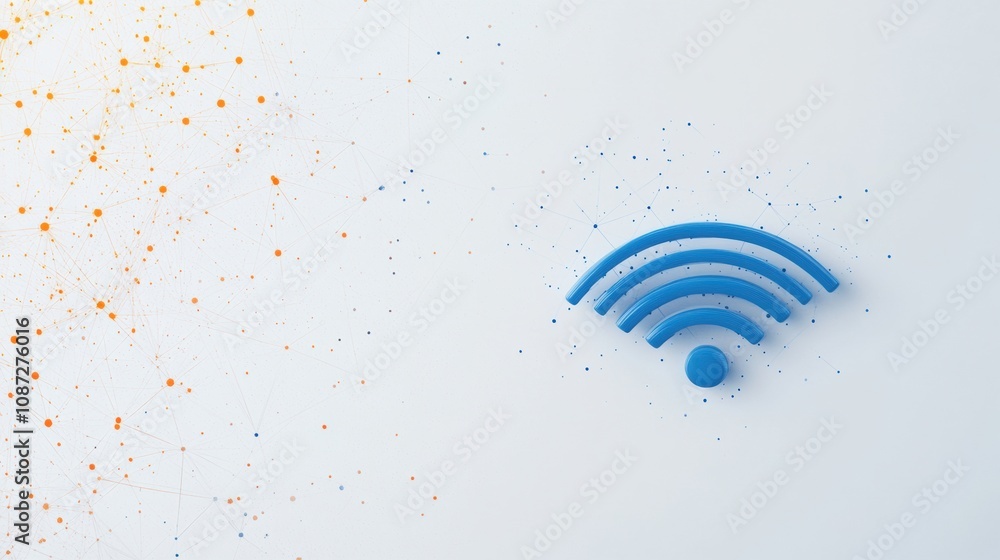 Leinwandbilder a vibrant blue wi-fi icon displayed on a clean white surface, surrounded by colorful speckles that s