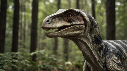Obraz premium Portrait of velociraptor in Woods 