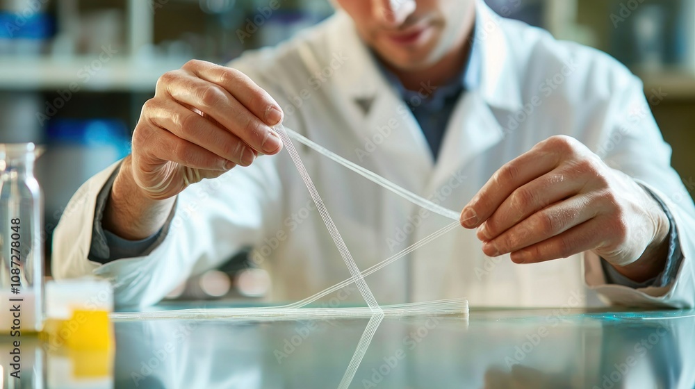 Aufkleber a scientist stretches a piece of elastic material in a laboratory experiment, studying the propertie