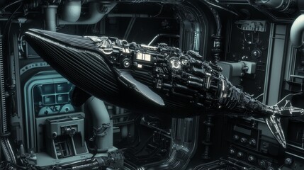 Mechanical Whale in a Futuristic Setting