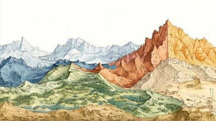 A scientific illustration showing the elevation of different landforms, highlighting how mountains, hills, and valleys are measured
