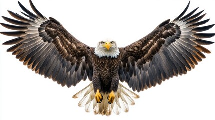 Obraz premium Majestic Bald Eagle in Flight with Wings Extended Wide, Capturing the Essence of Freedom and Grace in a Stunning Display of Nature's Beauty