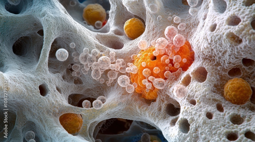 Poster close-up of bacteria clusters under microscope view