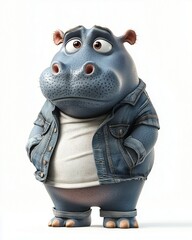 Cartoon picture of a hippopotamus show emotional expression and various gestures