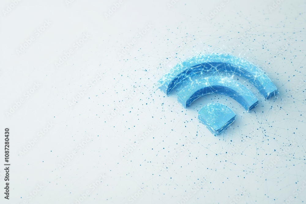 Aufkleber a blue wi-fi icon appears fragmented with light effects, symbolizing connectivity and technology in 