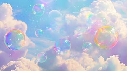 Rainbow Bubbles Floating in a Dreamy Sky