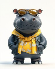 Cartoon picture of a hippopotamus show emotional expression and various gestures