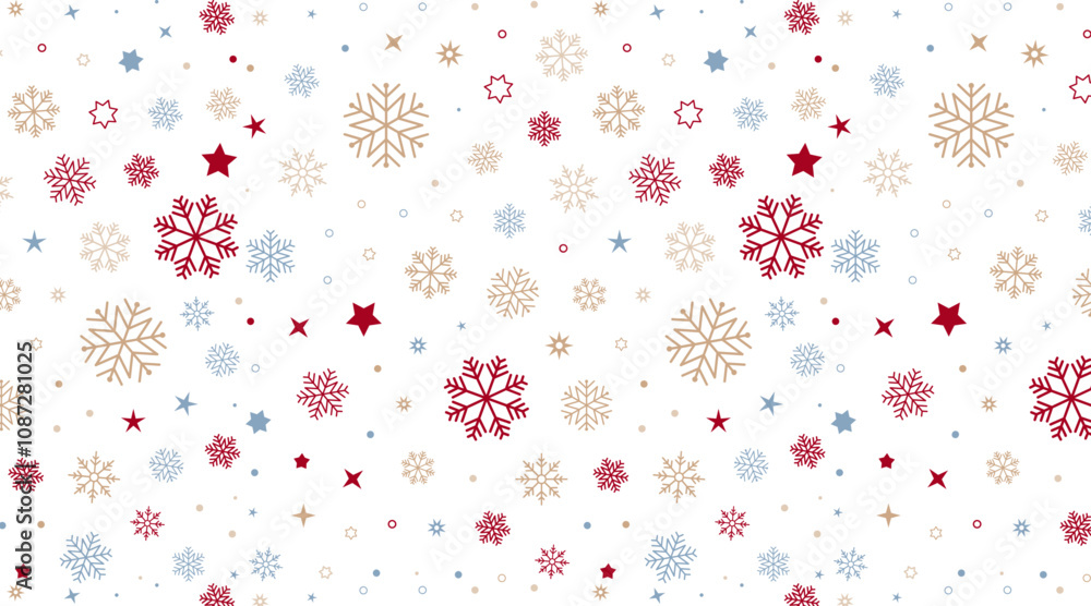 Aufkleber luxury christmas background with silver, red, gold snowflakes and stars seamless pattern. retro vect