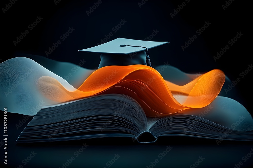 Aufkleber a soft ethereal close up composition of a graduation cap resting atop a stack of open books their pa