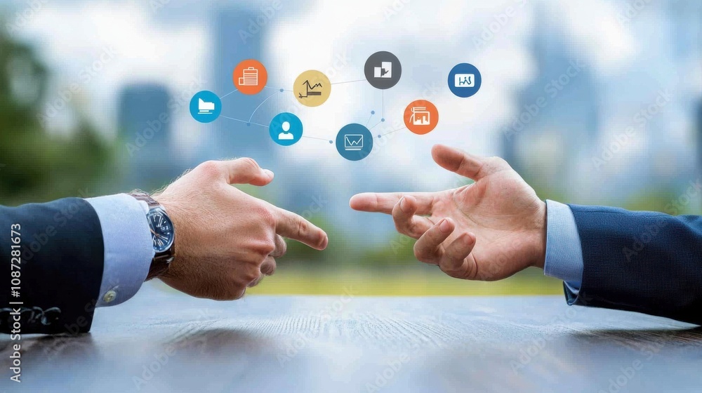 Poster Business Interview Scene with Digital Connection Elements