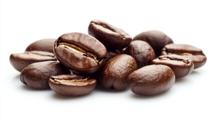 Obraz premium Freshly Roasted Coffee Beans on Glossy Surface with Rich Color and Texture, Perfect for Coffee Lovers and Beverage Enthusiasts Seeking Premium Quality