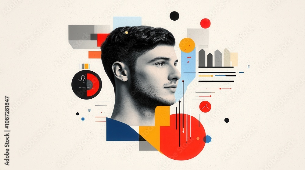 Poster business interview collage with data-driven elements