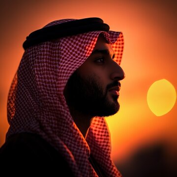 saudi man customer service feling love night mood orange backlight ,generative ai