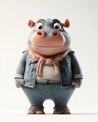 Cartoon picture of a hippopotamus show emotional expression and various gestures