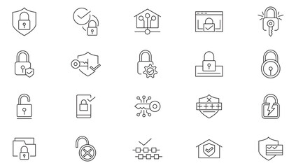 Lock and block line icon set. Locked, padlock, lock open, investment, fintech, change, Startup, access, Password, key, closed line icon set. Ui thin line icon pack.