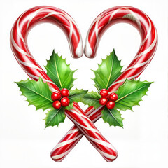 Candy canes with holly festive illustration