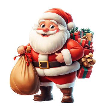 personnage 3d de p&egrave;re no&euml;l avec une hotte pleine de cadeaux