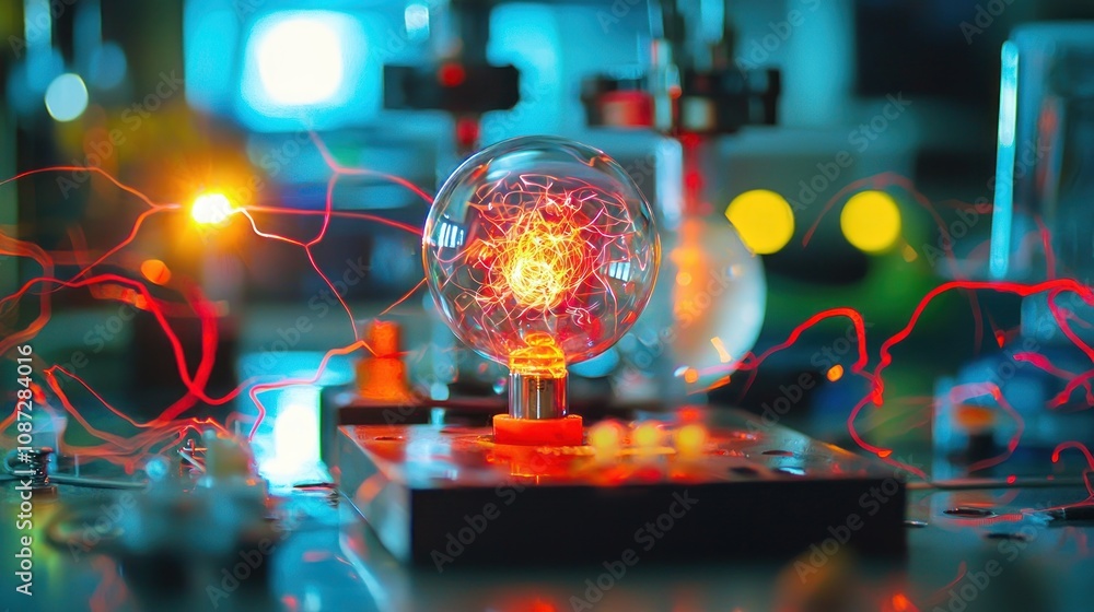 Poster a physics lab experiment focusing on the behavior of electrons in different materials, showcasing th