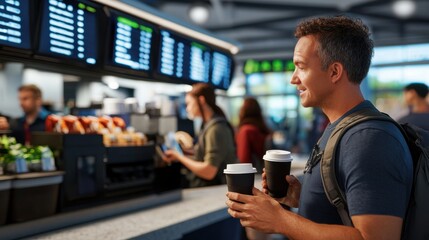 Travelers Enjoying Coffee at Airport Departure Hall