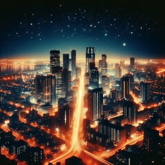 Obraz premium Luminogram Night time City The glow of city lights captured on l