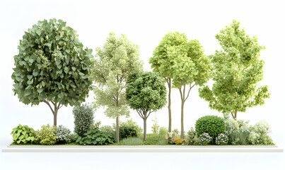 Obraz premium Lush green trees and shrubs arranged in a beautiful landscape design, perfect for landscaping or gardening projects. Ideal for showcasing spring or summer greenery.