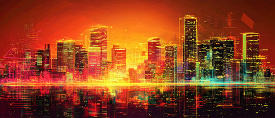 Obraz premium Digital art showcasing a futuristic city at sunset