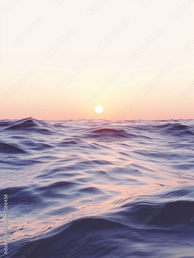 Poster the sun sets over tranquil ocean waters, creating a serene ambiance with gentle waves and a colorful