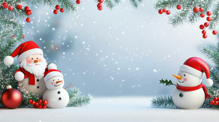 Obraz premium Santa Claus and Snowman Cartoon Spreading Christmas Cheer.Cute Christmas Cartoon: Santa and Snowman in Winter Wonderland.A Whimsical Christmas Cartoon Scene