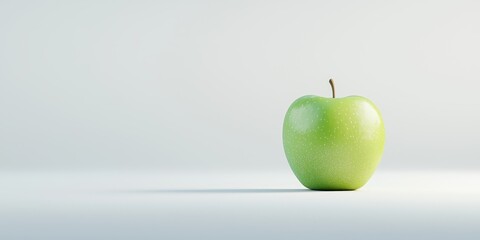 A fresh green apple sits alone on a minimalistic background, symbolizing health and vitality.