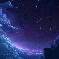 A space-themed background featuring a starry sky, nebula clouds, and distant galaxies with deep blues, purples, and starry accents. The design should be mystical  Created using generative AI.