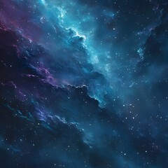 A space-themed background featuring a starry sky, nebula clouds, and distant galaxies with deep blues, purples, and starry accents. The design should be mystical  Created using generative AI.