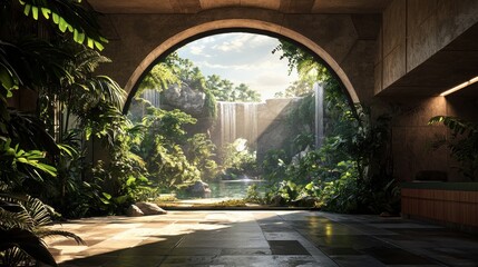 Nature's rejuvenation showcase tropical oasis conceptual art lush environment serene viewpoint tranquility and renewal