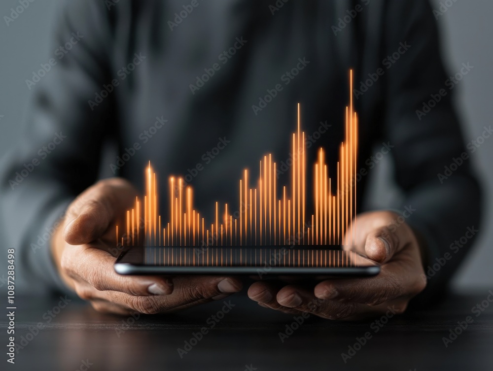 Poster analyzing financial trends professional workspace digital display modern office close-up view data v