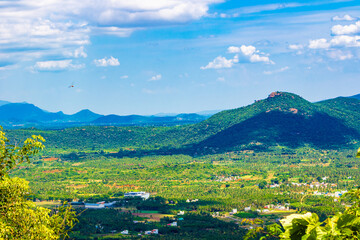 Beautiful landscape with mountains and blue sky. Yercaud hill station, Tamil Nadu, India