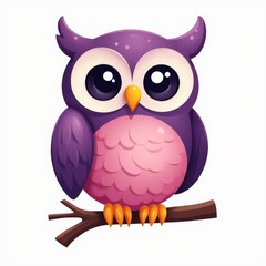 Naklejka premium Cute Purple and Pink Gradient Owl Icon on Branch