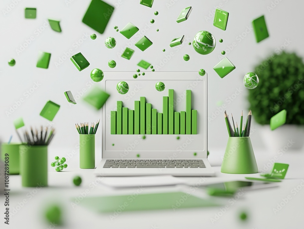 Poster financial analysis action modern office digital visualization minimalist space eye-level view data i
