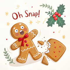 Fototapeta premium Oh Snap broken gingerbread man illustration