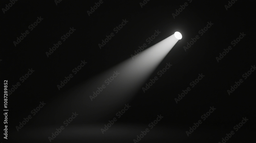 Poster a bright beam of light shining through darkness, creating an atmospheric spotlight effect on a simpl