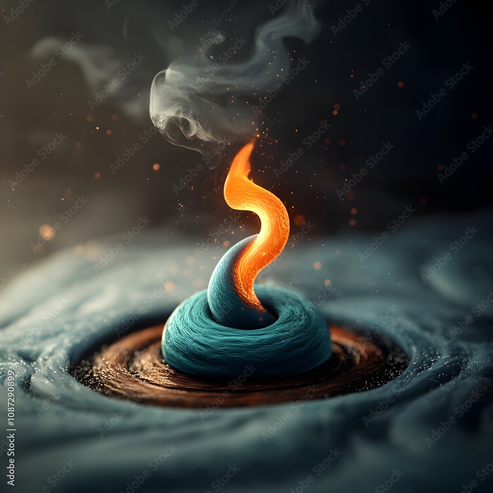 Poster captivating 3d rendered image of a hydrogen flame burning with a striking blue hue creating swirling