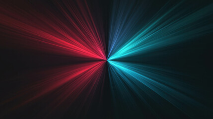 Dynamic Light Burst in Red and Cyan Shades Creating a Vivid Contrast Against a Dark Background for Abstract Visuals