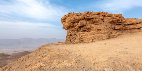 Vast desert landscape showcasing unique rock formations and clear blue skies.