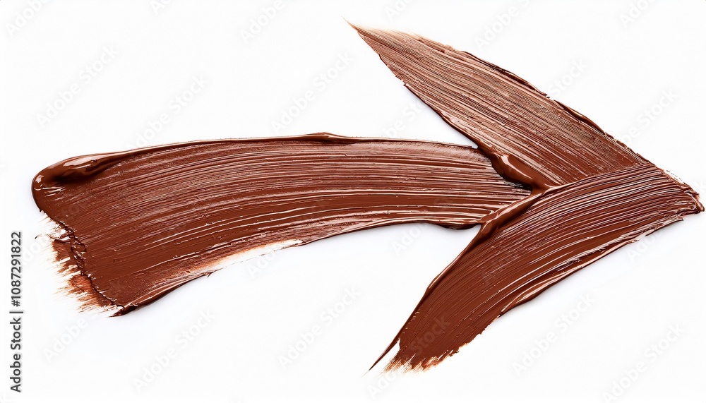 Poster brown paint smear forming a right pointing arrow, isolated on white background, adding a dynamic vis