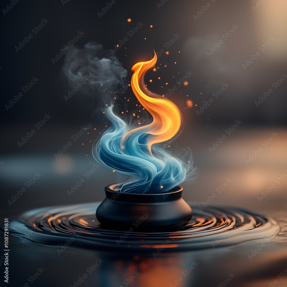Poster a captivating 3d rendered image of a hydrogen flame burning in a laboratory setting showcasing the m
