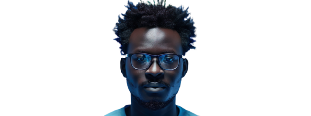 Close-Up of Young Man with Glasses Highlighted by Modern Neon Lighting